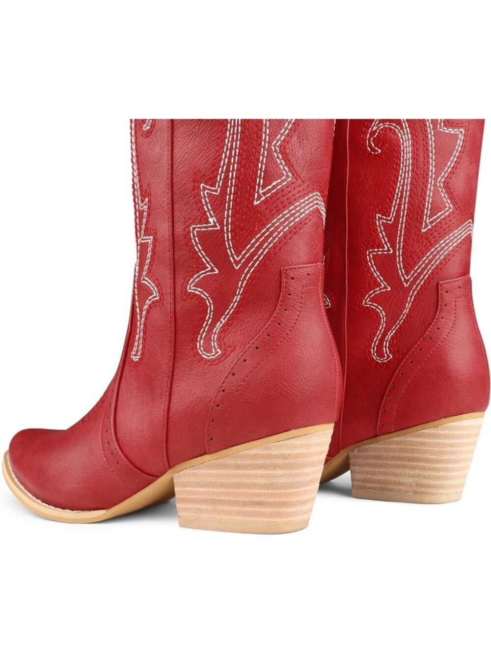 Women's Red Mid Calf Cowboy Boots Pointy Toe Embroidered Western Boot - Picture 5 of 7
